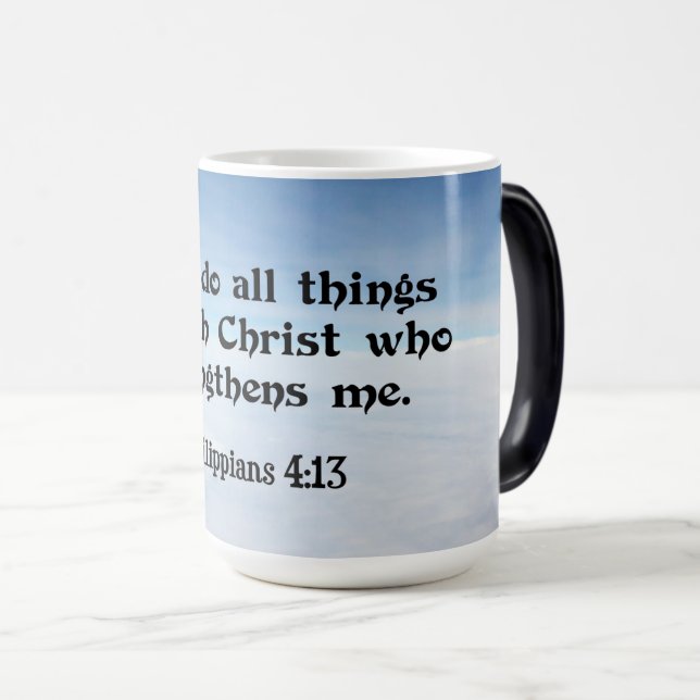 Caneca Mágica Posso Fazer Tudo Através... Philippians 4:13 (Frente Esquerda)