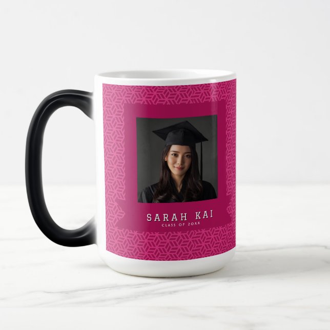 Caneca Mágica Presente de Graduação do Pai com Padrão Hexagonal  (Esquerda)