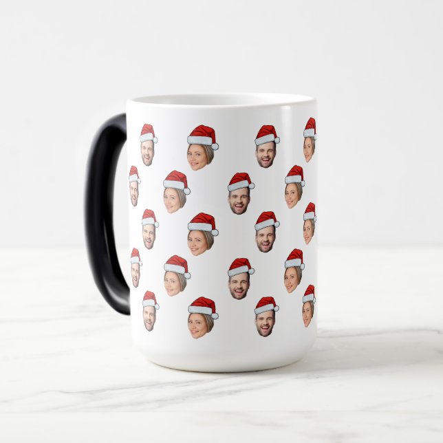 Caneca Mágica Presente de Natal de Santa Hat Personalizado Face  (Frente Esquerda)