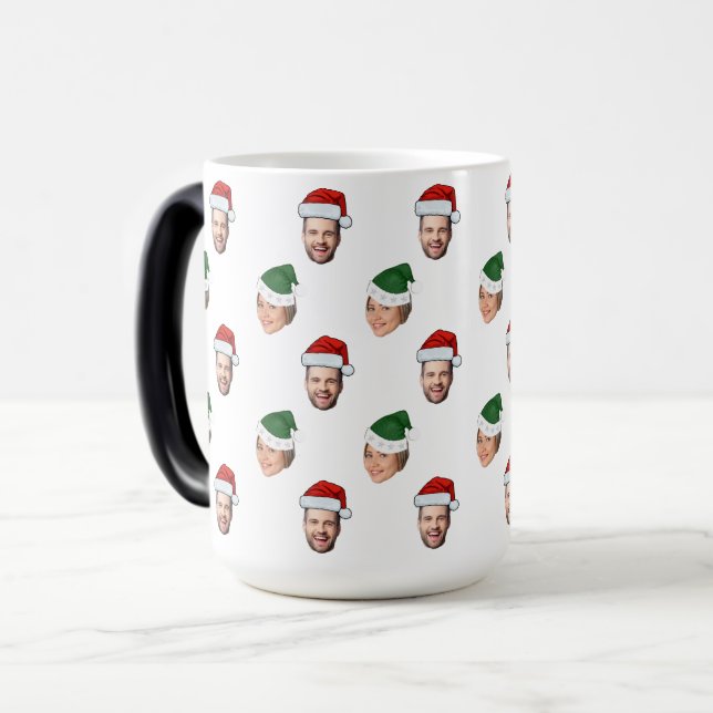 Caneca Mágica Presente de Natal de Santa Hat Personalizado Face  (Frente Esquerda)