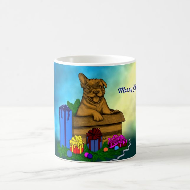 Caneca Mágica Puppy em uma caixa, Merry Xmas (Centro)