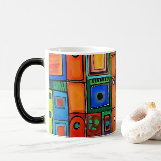 Caneca Mágica quadrados assimétricos abstrato (Com Donut)