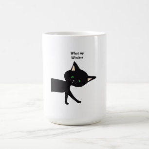 Caneca Mágica Que Bruxas! Gato Negro Engraçado com Olhos Verdes