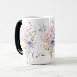 Caneca Mágica Ramalhete de flores silvestres Nome mulher pastel