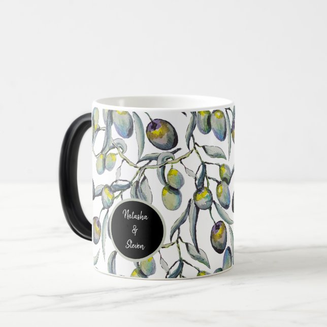 Caneca Mágica Ramo de Oliveira Aquarela Roxo Azul (Frente Esquerda)
