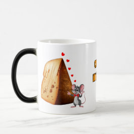 Caneca Mágica Rato de Cartoon Amando uma fatia grande de queijo 