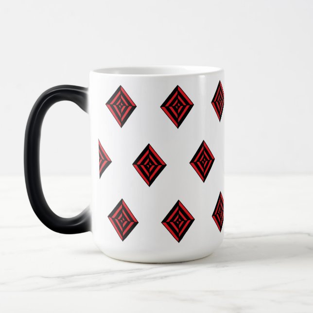 Caneca Mágica Red and Black Geometric Diamond Pattern Modern Tot (Esquerda)
