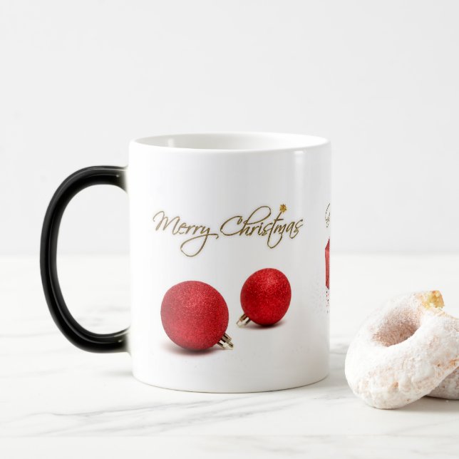 Caneca Mágica Red Baubles Merry Christmas Mug (Com Donut)