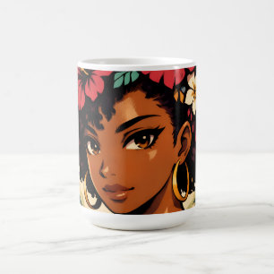 Caneca Mágica Retrato de Anime de Garota Preta Feroz