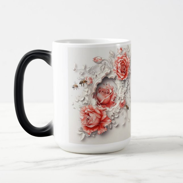 Caneca Mágica Rosas 3D Elegantes, Abelhas E Beleza Botânica (Esquerda)