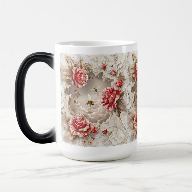Caneca Mágica Rosas 3D Elegantes, Abelhas E Beleza Botânica (Esquerda)