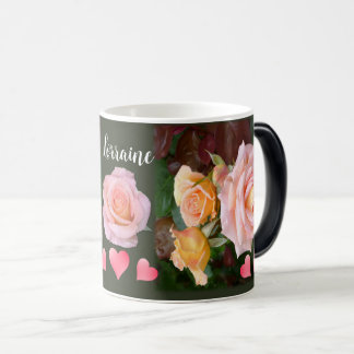 Caneca Mágica Rosas e Corações Rosa Personalizados