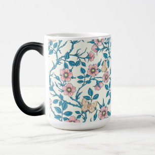 Caneca Mágica Rosas silvestres e borboletas /rosa/azul/branco es