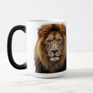 Caneca Mágica Rosto de Leão Majestoso com Olhos Azuis   Anima Fa