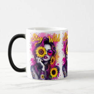 Caneca Mágica Salpico Rosa Neon Boho Garota Selvagem Girassol Ma