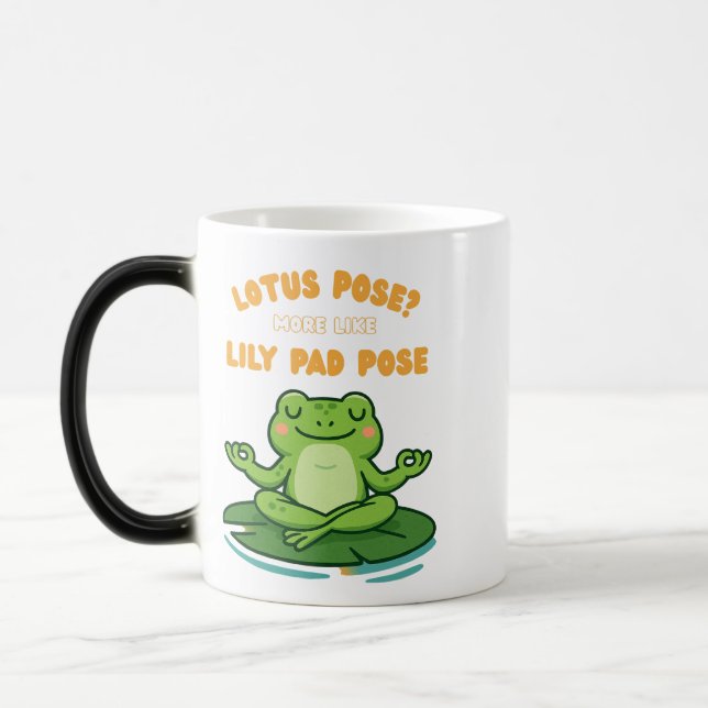 Caneca Mágica Sapo Engraçado Yoga Cartoon Lotus Lily Pad Design (Esquerda)