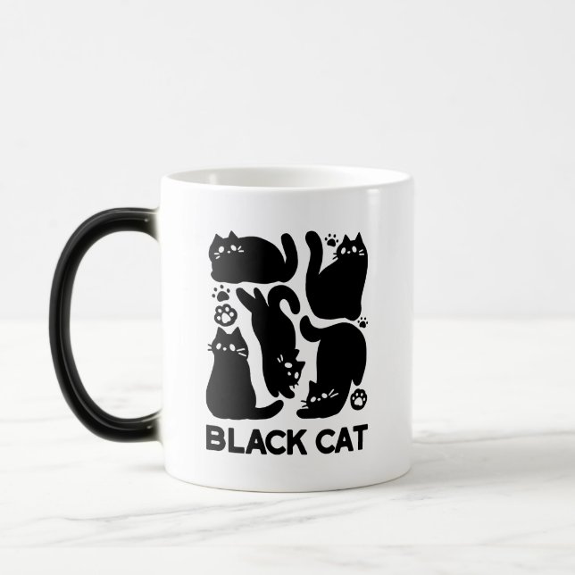 Caneca Mágica Silhuettes de Gato Negro - Design de Felino Cinto (Esquerda)