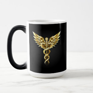 Caneca Mágica Símbolo Caduceu Poligonal Dourado