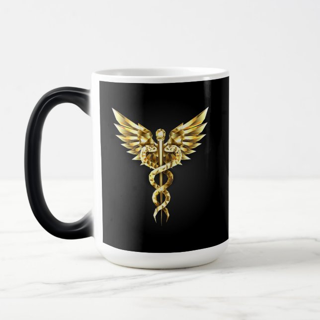 Caneca Mágica Símbolo Caduceu Poligonal Dourado (Esquerda)
