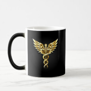 Caneca Mágica Símbolo Poligonal Dourado Caduceus