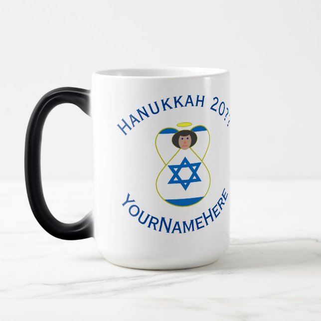 Caneca Mágica Sinalizador Israelita Anjo Hanukkah Personalizado (Esquerda)