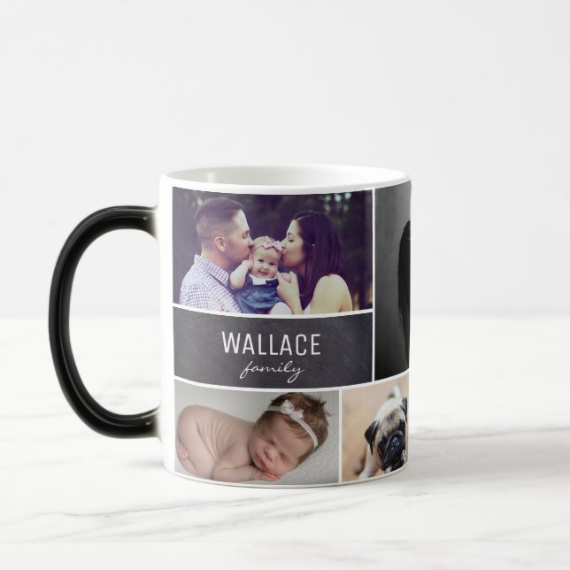 Caneca Mágica Sobrenome de Colagem de Fotografias da Família (Esquerda)