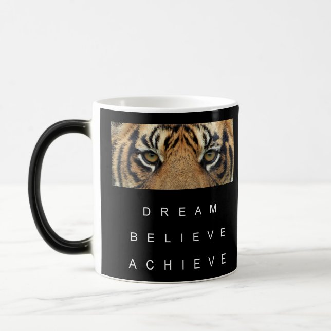 Caneca Mágica Sonho Motivacional Acredita Atingir Preto e Branco (Esquerda)