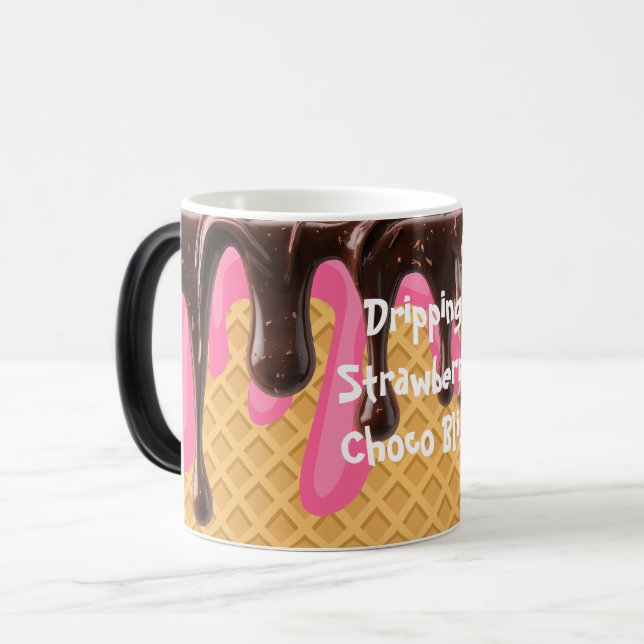 Caneca Mágica Sorvete,Delícia de Chocolate Morango Derramando (Frente Esquerda)