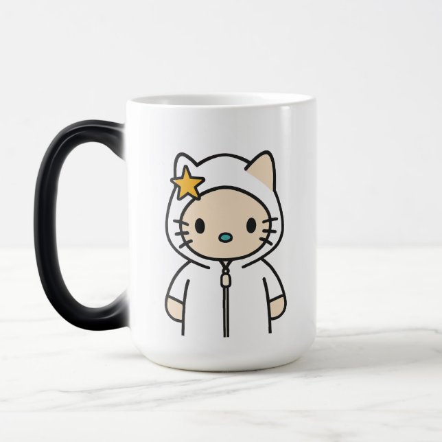 Caneca Mágica Star Kitty Mug – Cute Cat Character in White Hoodi (Esquerda)