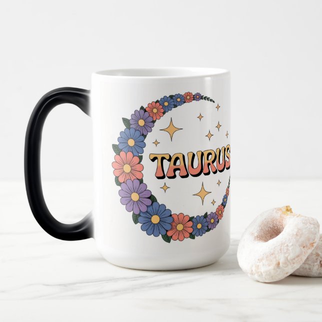 Caneca Mágica Taurus Crescent Moon Flowers Morphing Mug (Com Donut)