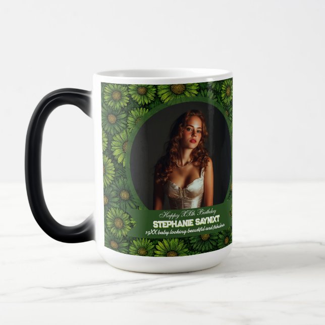 Caneca Mágica Tema Daisy Feliz Aniversário Boho (Esquerda)