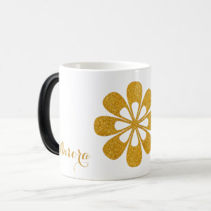 Caneca Mágica Tipografia Floral Brilhante Dourada de Luxo