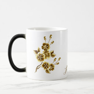 Caneca Mágica Tipografia Glitter Floral Dourado Luxo