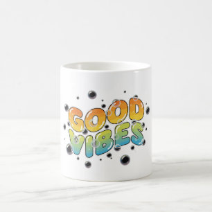 Caneca Mágica Tipografia Grafite Bubbly Vibrações Boas Retrô 90