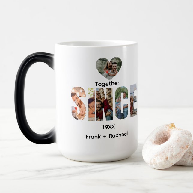 Caneca Mágica Together Since – Custom Year & Couple Names Photo (Com Donut)