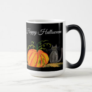 Caneca Mágica Trick ou Tratar Abóbora de Halloween Gato