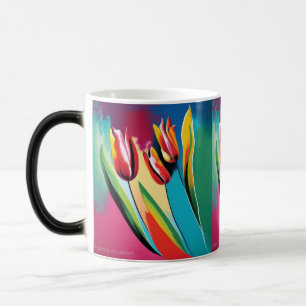 Caneca Mágica Tulipas vermelhas desenho abstrato
