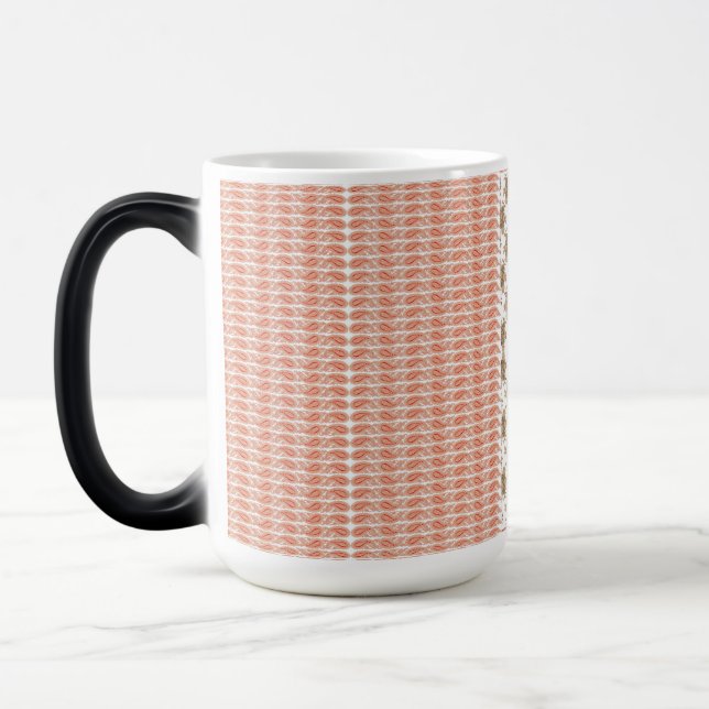 Caneca Mágica um padrão laranja e branco sobre um fundo branco (Esquerda)
