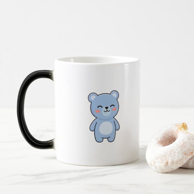 Caneca Mágica Urso Relaxado Estilo Kawaii Minimalista (Com Donut)