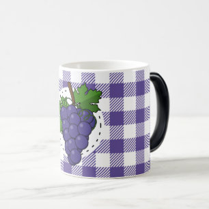 Caneca Mágica Uvas em Xadrez violeta branca