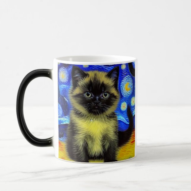 Caneca Mágica Van Gogh Starry Night Siamese Cat (Esquerda)
