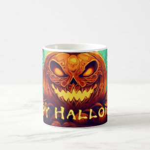 Caneca Mágica Velas de Abóbora Dentada Brilham Arte de Halloween