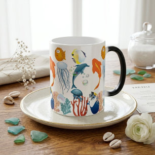 Caneca Mágica Vida Marinha Colorida Peixes Mar Tropicais Diversã