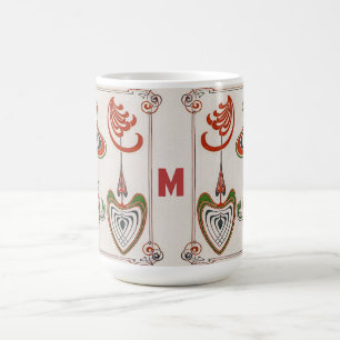 Caneca Mágica Vintage Art Nouveau Art de Mucha, Monograma, Letra