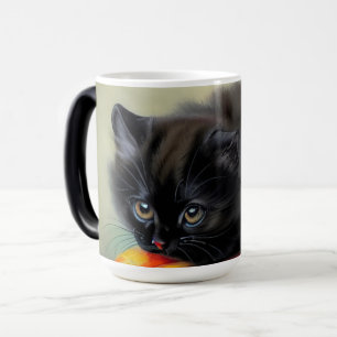 Caneca Mágica Vintage Black Kitten com Red Flower Blanket