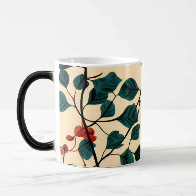 Caneca Mágica Vintage Botanical Leaf Pattern Mug Desig (Esquerda)