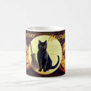 Caneca Mágica Vintage Halloween O Gato Negro e Pumpkins