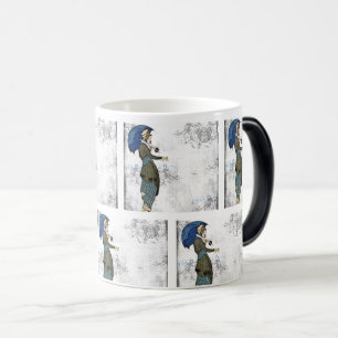 Caneca Mágica Vintage Linda Mulher com Guarda-chuvas