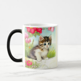 Caneca Mágica Vintage White e Brown Kitten com Flores