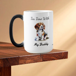 Caneca Mágica Watercolor Beagle Puppy Brown Personalize